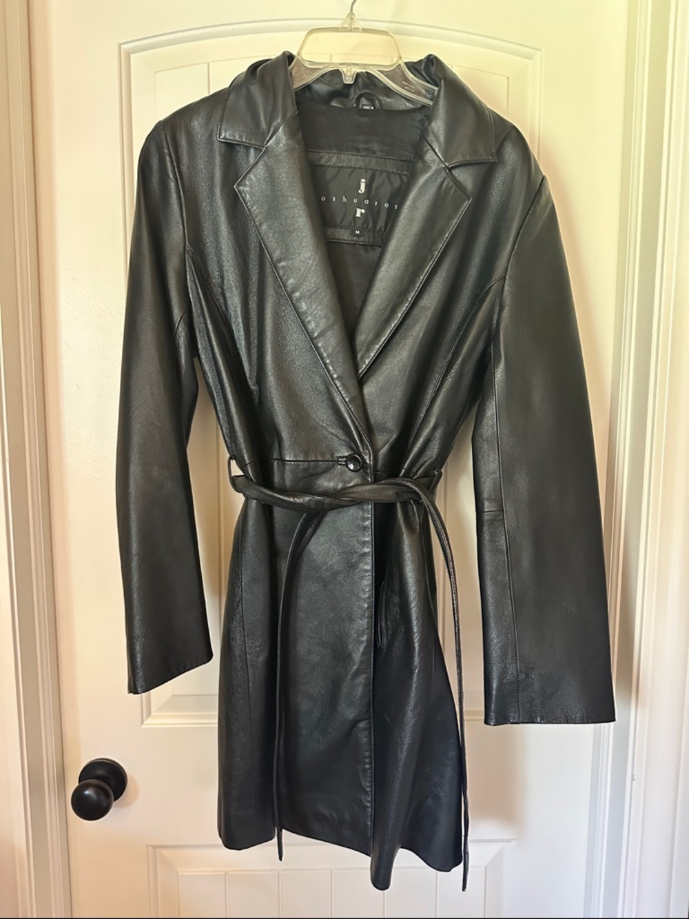 Joshua Ross Black Leather Belted Trench Coat
